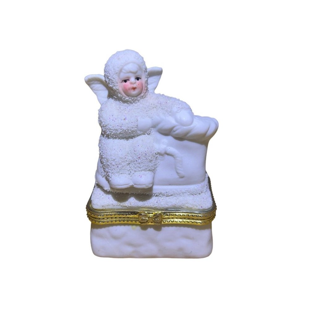 Vintage K’s Collection Snow Baby 2.5” x 1.5” Gold Tone Top Trinket Box‎